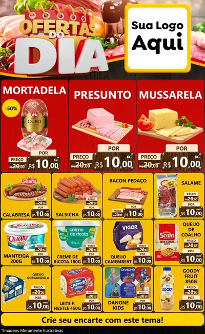 Modelo de Encarte para Encarte Grande com o tema Ofertas do Dia para Frios e Laticínios
