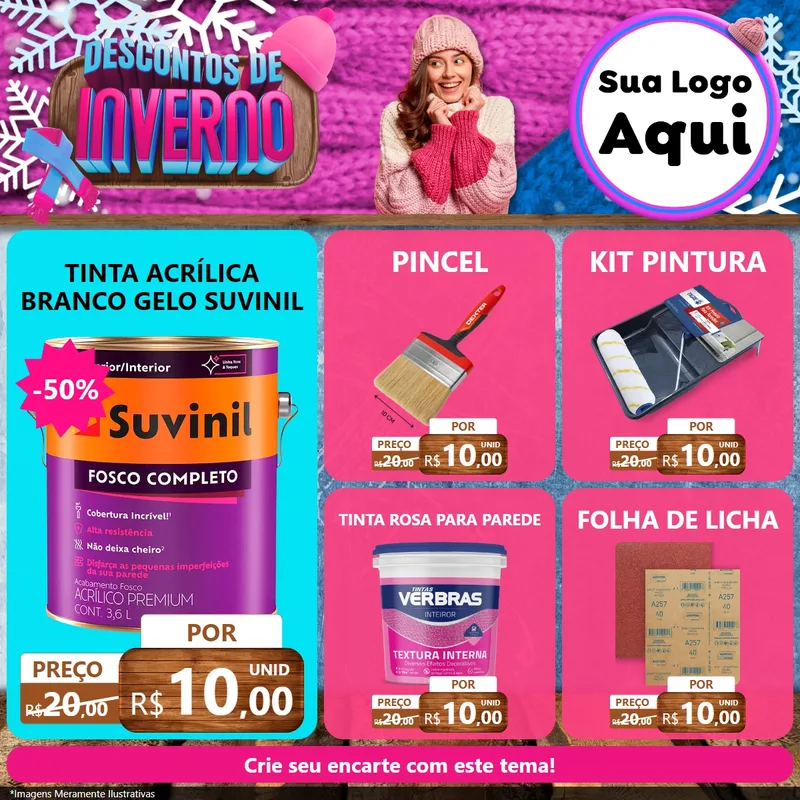 Modelo de Rede Social para Feed Facebook com o tema Descontos de Inverno para Tintas e Ferramentas