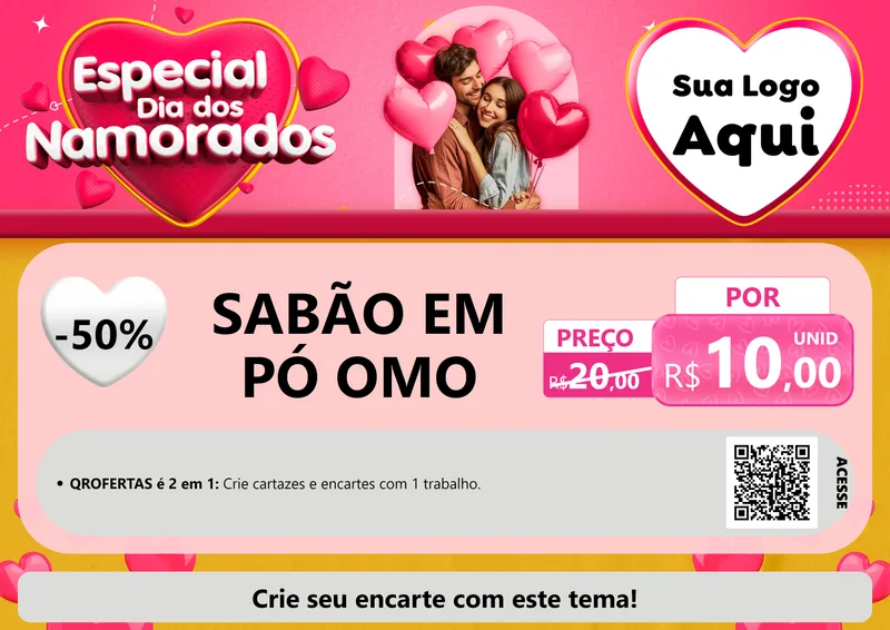 Modelo de Cartaz para Cartaz A4 Horizontal com o tema Especial Dia dos Namorados para Produtos de Limpeza