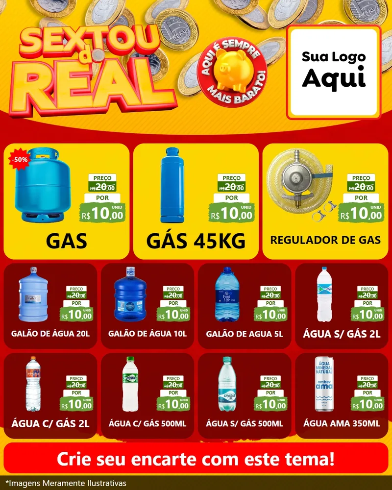 Modelo de Rede Social para Feed Instagram com o tema Sextou do Real para Água e gás