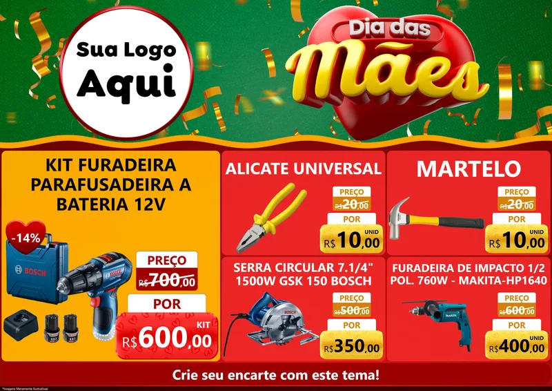 Modelo de Encarte para Encarte A4 Horizontal com o tema Dia das Mães para Maquinas e Ferramentas