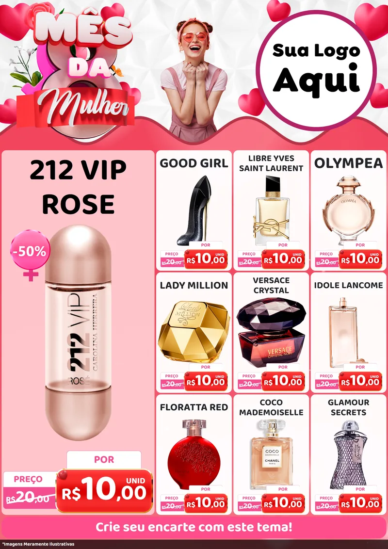 Modelo de Encarte para Encarte A4 Vertical com o tema Mês da Mulher para Perfumes