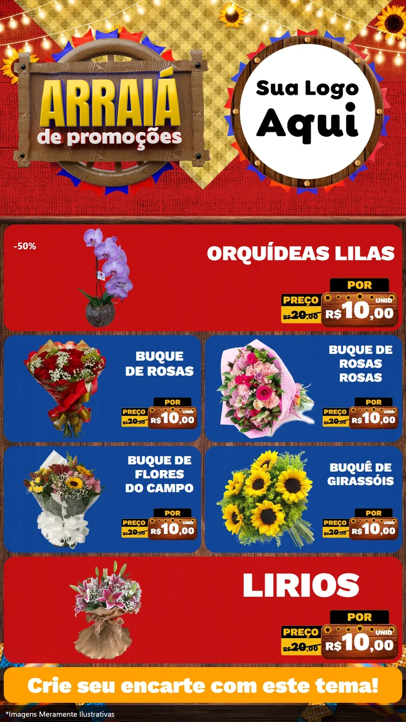 Modelo de TV para TV Vertical com o tema Arraiá de Promoções para Floricultura e jardim