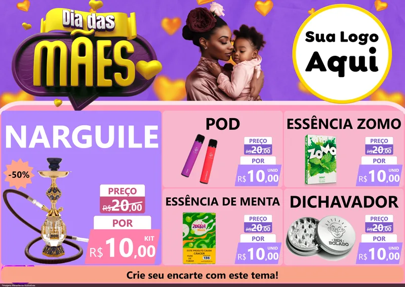 Modelo de Encarte para Encarte A4 Horizontal com o tema Dia das Mães para Tabacaria