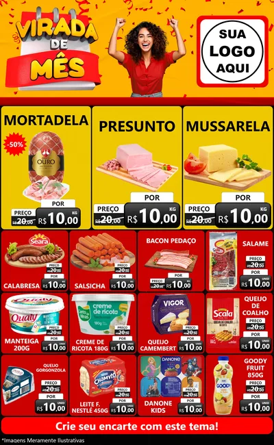 Modelo de Encarte para Encarte Grande com o tema Virada de Mês para Frios e Laticínios