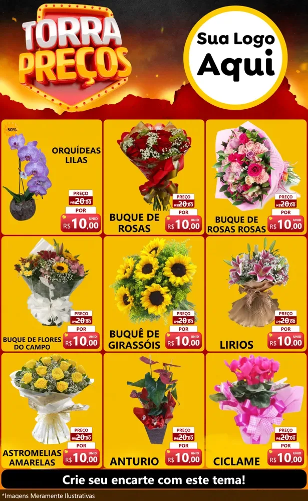 Modelo de Encarte para Encarte Grande com o tema Torra Preços para Floricultura e jardim