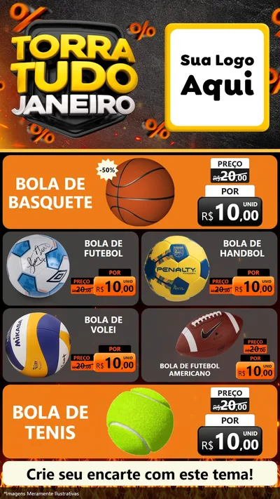 Modelo de TV para TV Vertical com o tema Torra Tudo Janeiro para Artigos Esportivos
