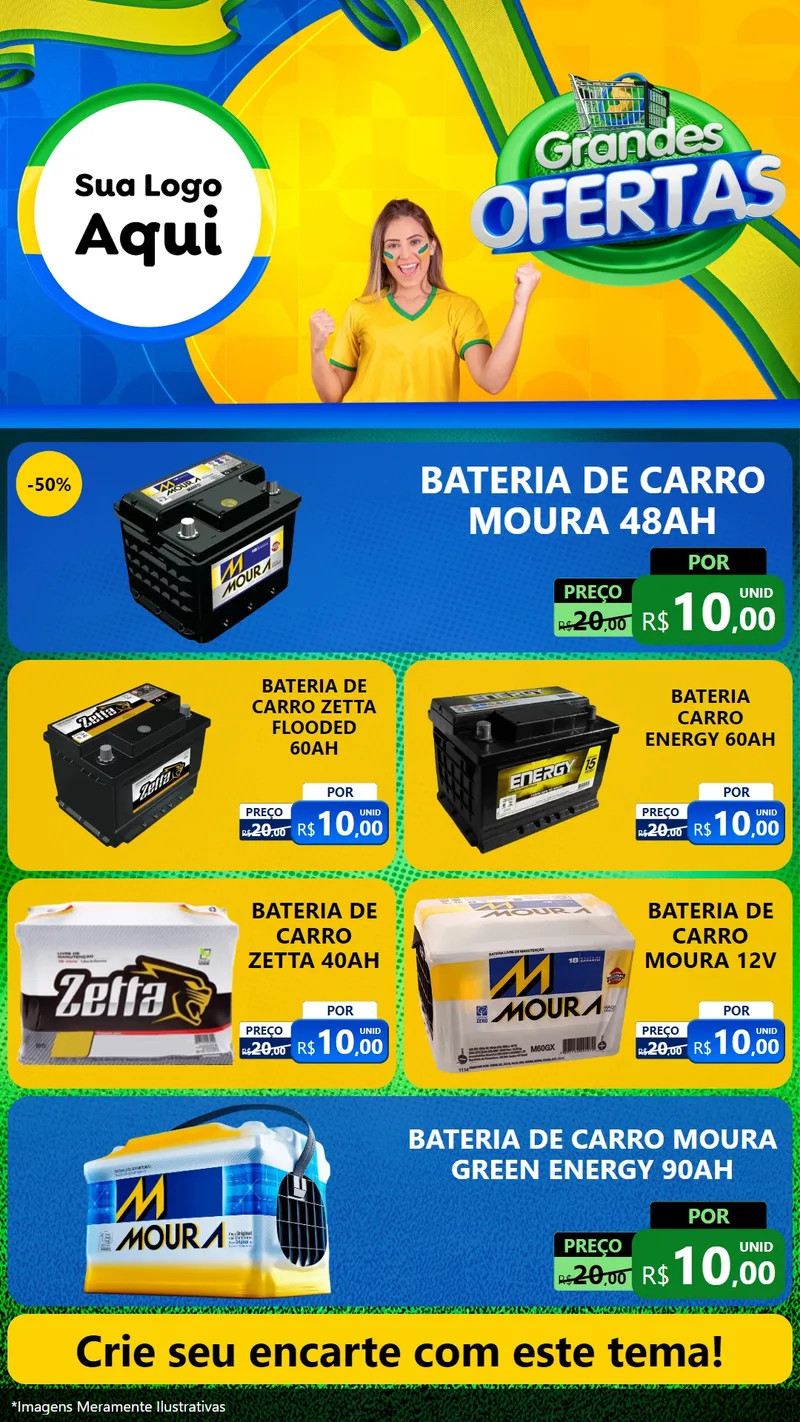 Modelo de TV para TV Vertical com o tema Grandes Ofertas para Baterias Elétricas