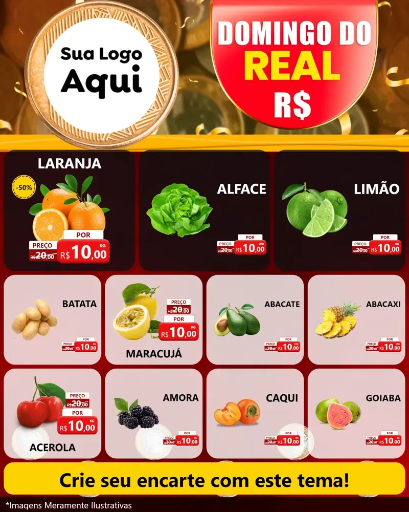 Modelo de Rede Social para Feed Instagram com o tema Domingo do Real para Hortifrúti