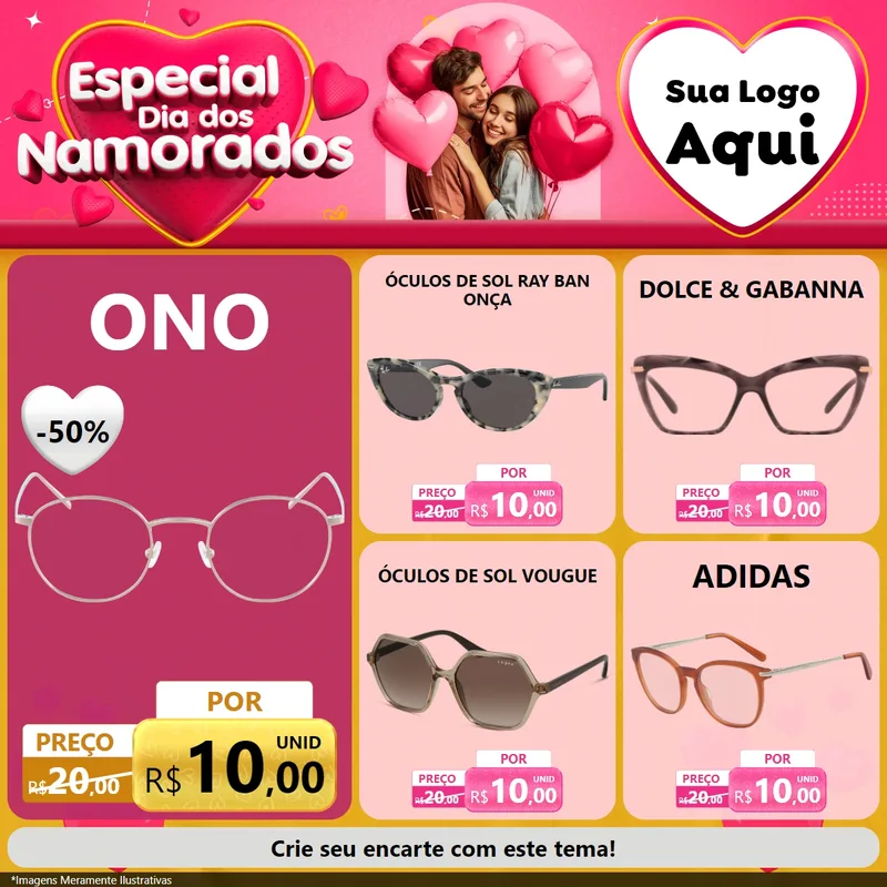 Modelo de Rede Social para Feed Facebook com o tema Especial Dia dos Namorados para Óticas