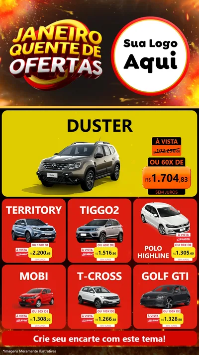 Modelo de Rede Social para Stories com o tema Janeiro Quente de Ofertas para Concessionaria de Carros