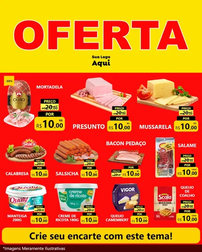 Modelo de Rede Social para Feed Instagram com o tema OFERTA - Vermelho Cartaz para Frios e Laticínios