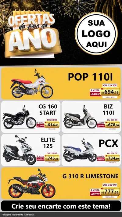 Modelo de TV para TV Vertical com o tema Ofertas de Fim de Ano para Concessionaria de Motos