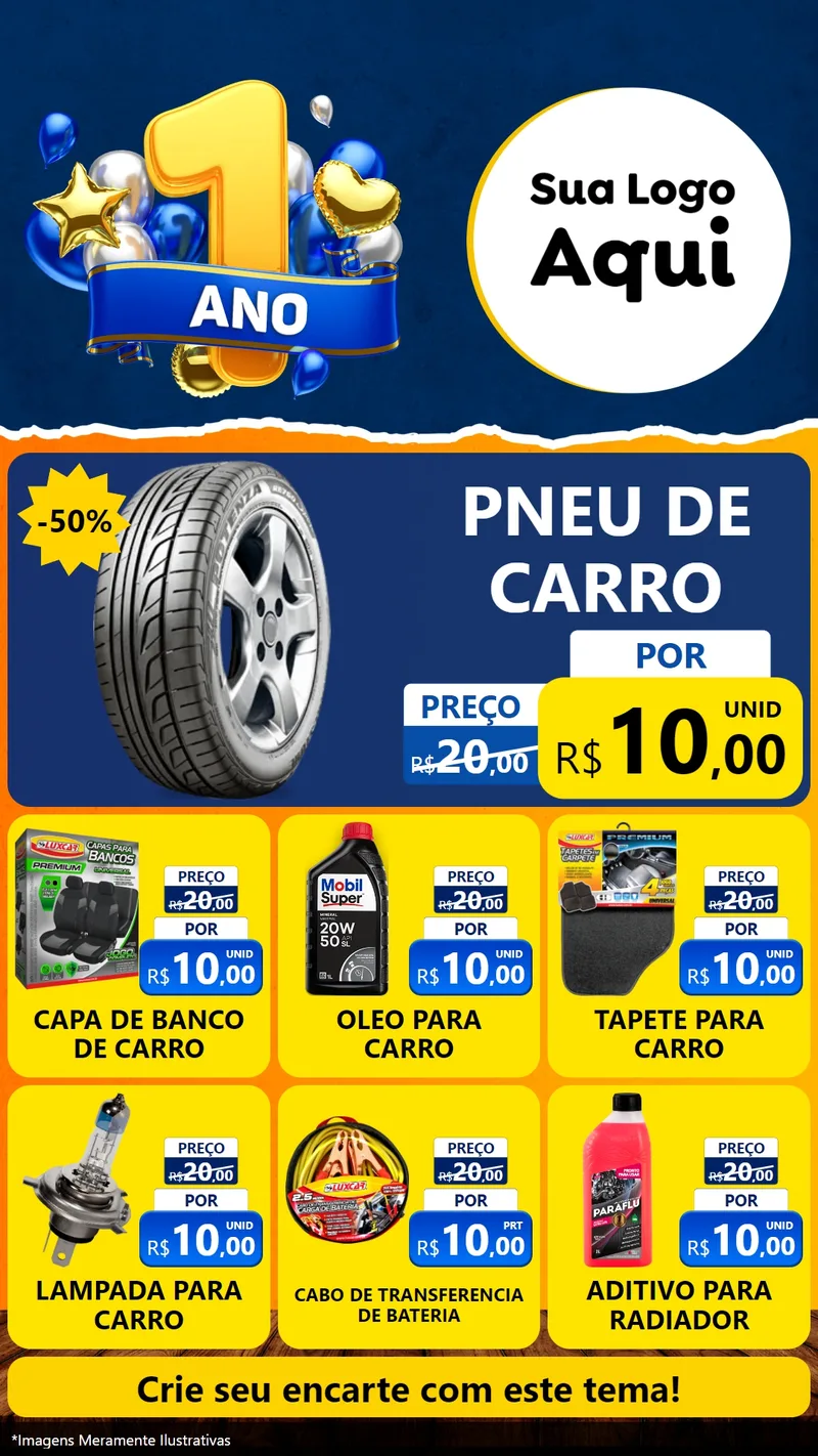 Modelo de Rede Social para Stories com o tema Um Ano de Aniversário para Auto peças