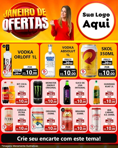 Modelo de Rede Social para Feed Instagram com o tema Janeiro de Ofertas para Distribuidora de bebidas
