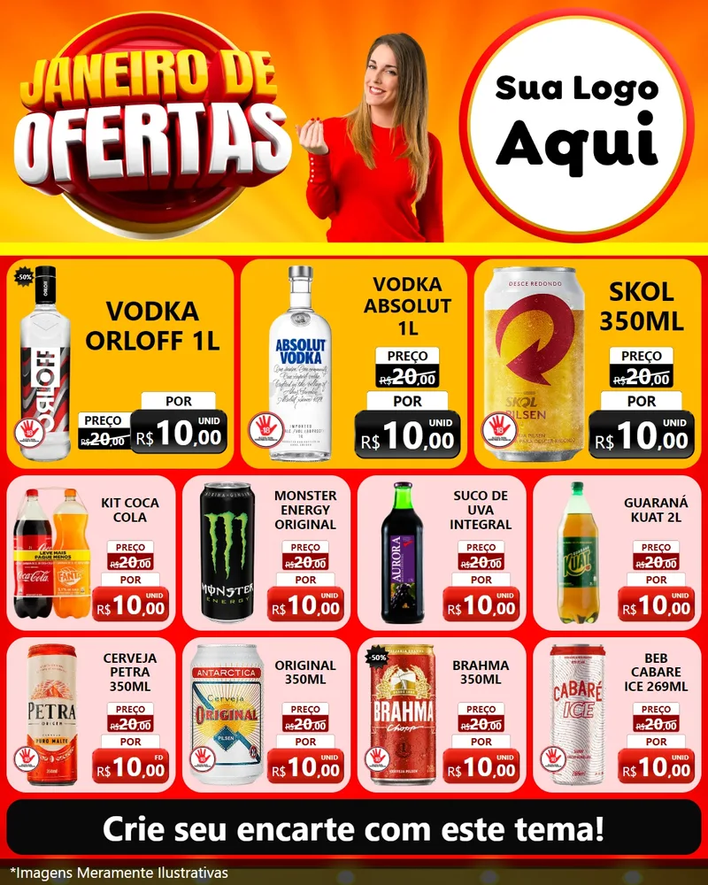 Modelo de Rede Social para Feed Instagram com o tema Janeiro de Ofertas para Distribuidora de bebidas