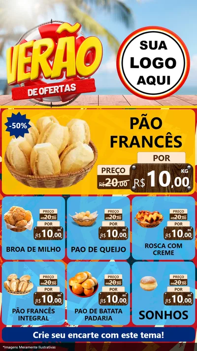 Modelo de Rede Social para Stories com o tema Verão de Ofertas para Padaria