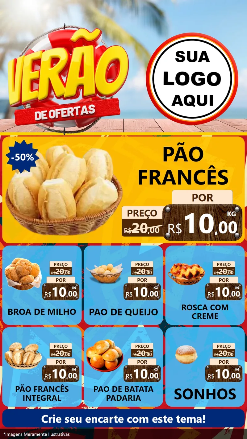 Modelo de Rede Social para Stories com o tema Verão de Ofertas para Padaria
