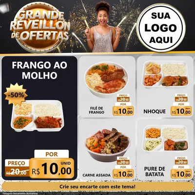 Modelo de Rede Social para Feed Facebook com o tema Grande Réveillon de Ofertas para Restaurante