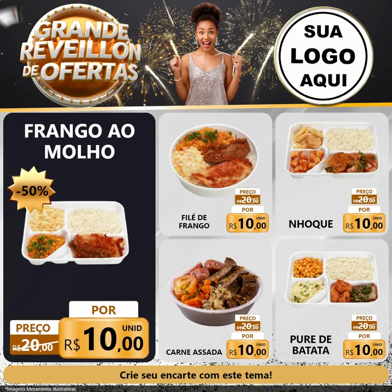 Modelo de Rede Social para Feed Facebook com o tema Grande Réveillon de Ofertas para Restaurante