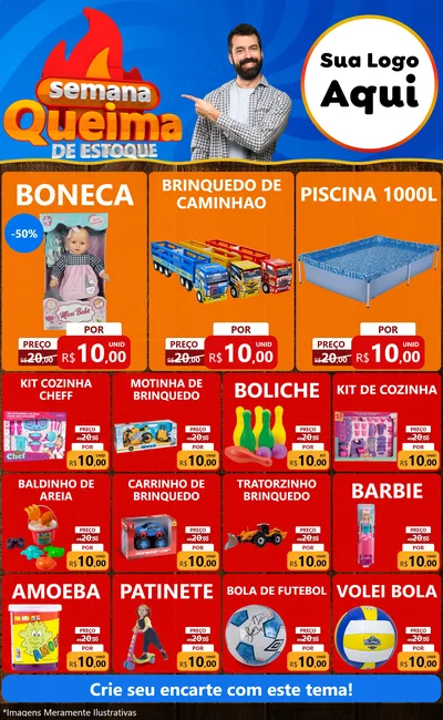 Modelo de Encarte para Encarte Grande com o tema Semana Queima de Estoque para Brinquedos