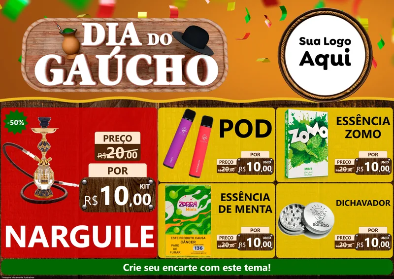 Modelo de Encarte para Encarte A4 Horizontal com o tema Dia do Gaúcho para Tabacaria