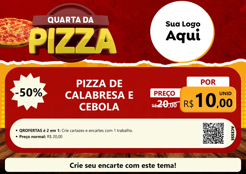 Modelo de Cartaz para Cartaz A4 Horizontal com o tema Quarta da Pizza para Pizzaria