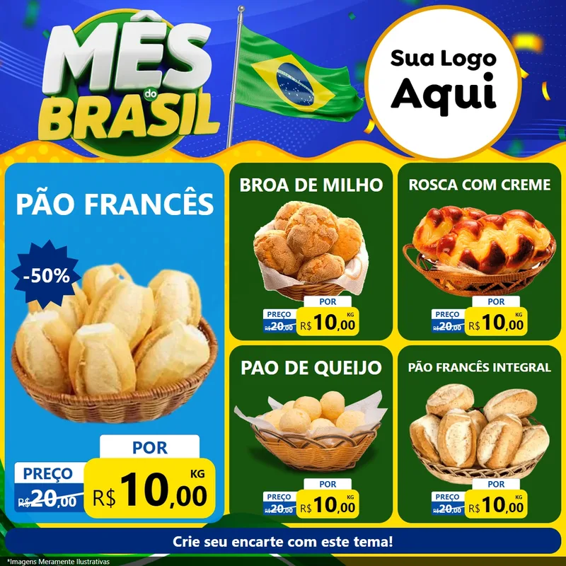 Modelo de Rede Social para Feed Facebook com o tema Mês do Brasil para Padaria