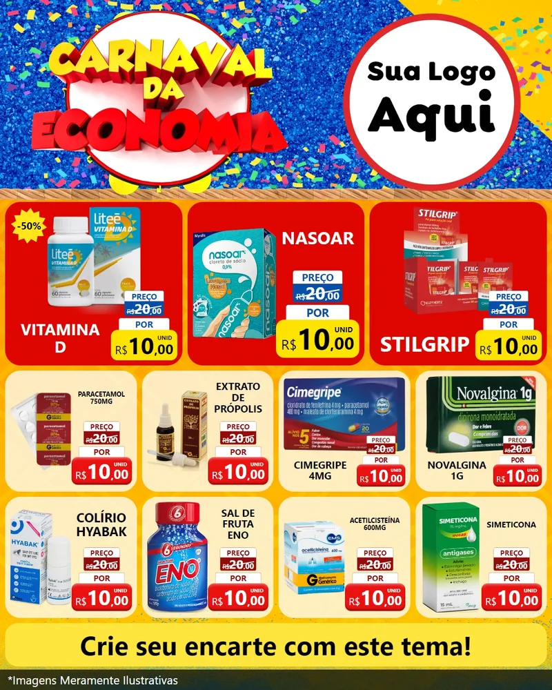 Modelo de Rede Social para Feed Instagram com o tema Carnaval da Economia para Farmácia