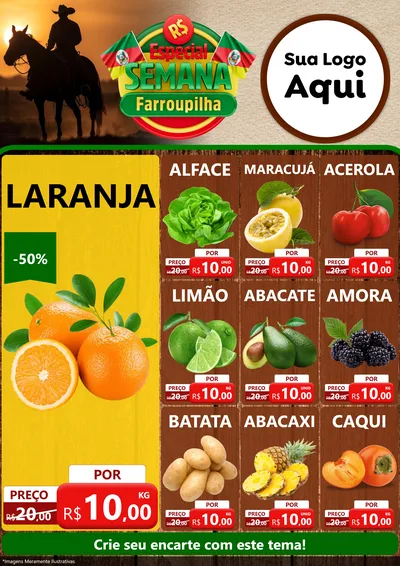 Modelo de Encarte para Encarte A4 Vertical com o tema Especial Semana Farroupilha para Hortifrúti