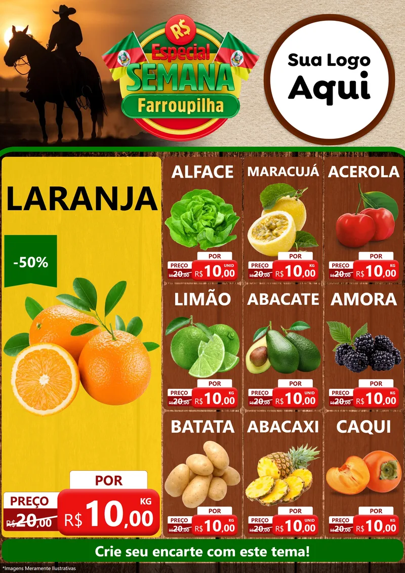Modelo de Encarte para Encarte A4 Vertical com o tema Especial Semana Farroupilha para Hortifrúti
