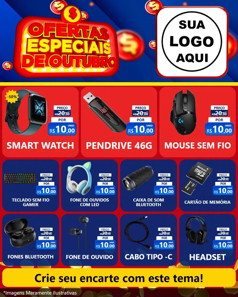 Modelo de Rede Social para Feed Instagram com o tema Ofertas Especiais de Outubro para Informática