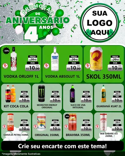 Modelo de Rede Social para Feed Instagram com o tema Promoção de Aniversário - 4 Anos para Distribuidora de bebidas