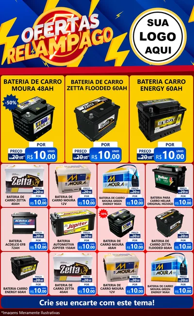 Modelo de Encarte para Encarte Grande com o tema Ofertas Relâmpago para Baterias Elétricas