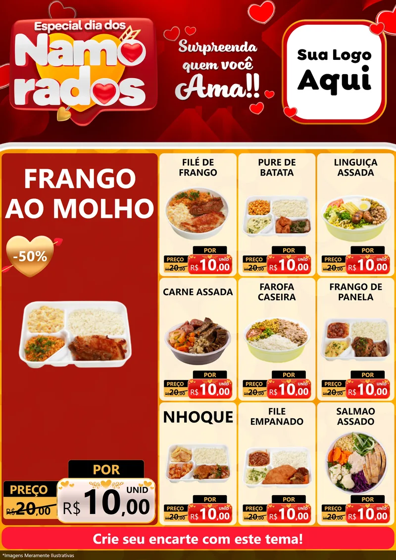 Modelo de Encarte para Encarte A4 Vertical com o tema Especial Dia dos Namorados para Restaurante