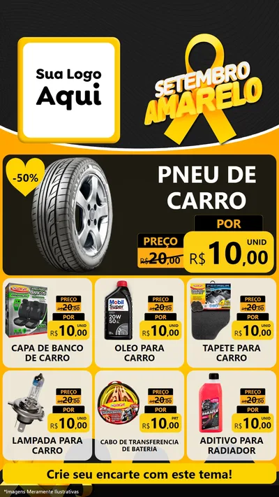 Modelo de Rede Social para Stories com o tema Setembro Amarelo para Auto peças