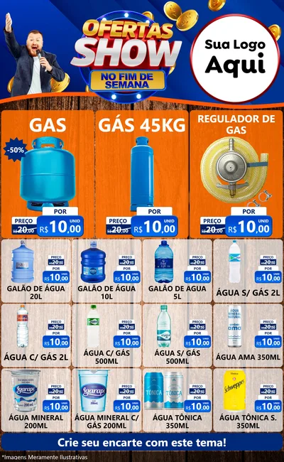 Modelo de Encarte para Encarte Grande com o tema Ofertas Show No Fim De Semana para Água e gás