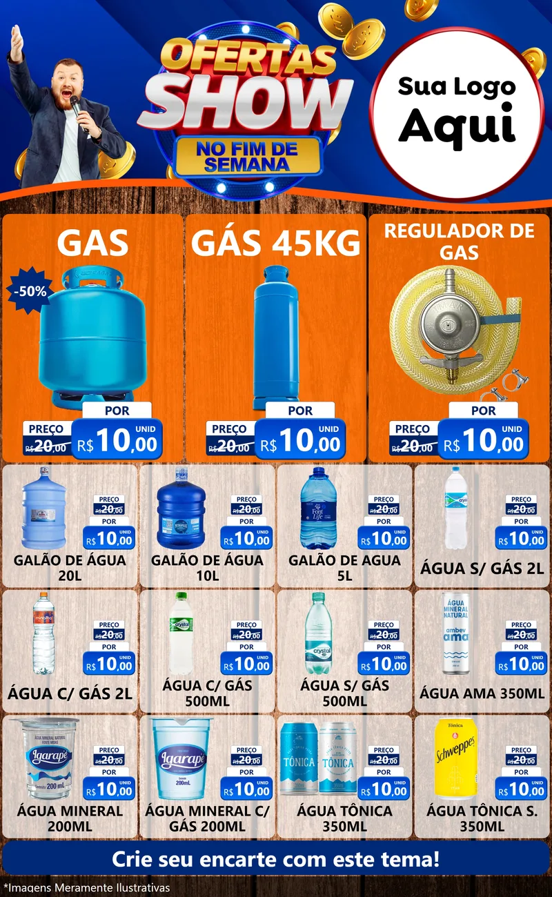 Modelo de Encarte para Encarte Grande com o tema Ofertas Show No Fim De Semana para Água e gás