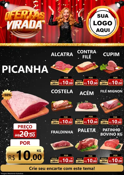Modelo de Encarte para Encarte A4 Vertical com o tema Ofertas da Virada para Açougue