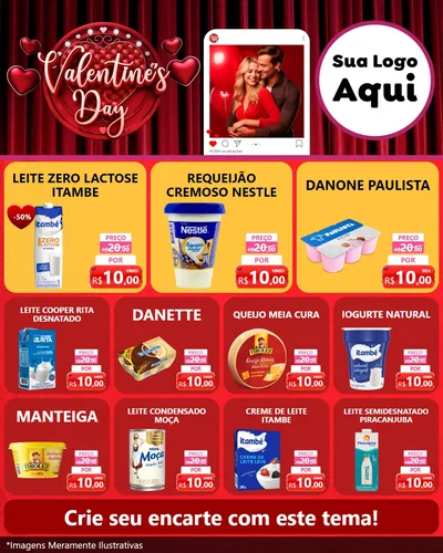 Modelo de Rede Social para Feed Instagram com o tema Valentine's Day para Frios e Laticínios