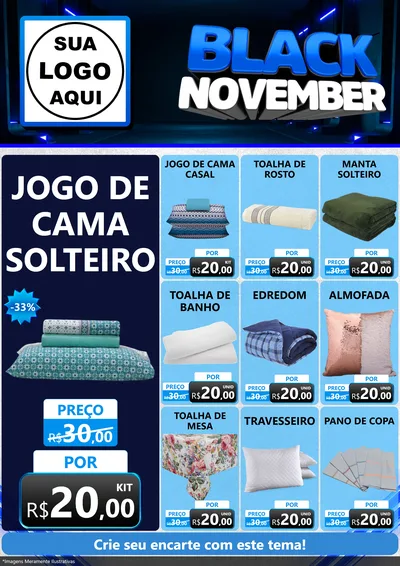 Modelo de Encarte para Encarte A4 Vertical com o tema Black November para Cama, Mesa e Banho