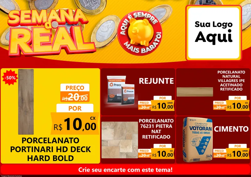 Modelo de Encarte para Encarte A4 Horizontal com o tema Semana do Real para Pisos e revestimentos