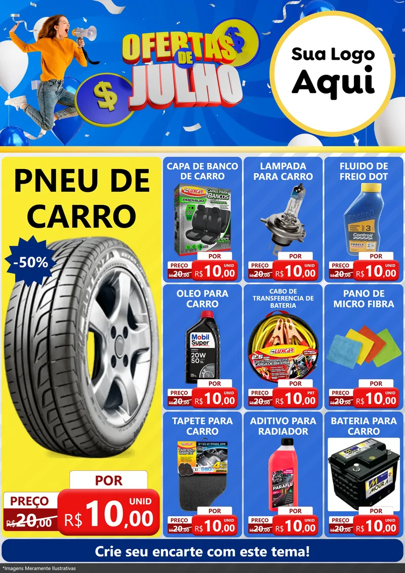 Modelo de Encarte para Encarte A4 Vertical com o tema Ofertas de Julho para Auto peças
