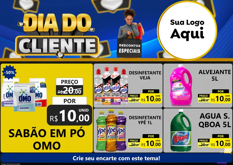 Modelo de Encarte para Encarte A4 Horizontal com o tema Dia Do Cliente para Produtos de Limpeza