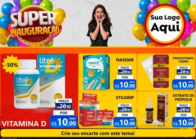 Modelo de Encarte para Encarte A4 Horizontal com o tema Super Inauguração para Farmácia