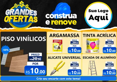 Modelo de Encarte para Encarte A4 Horizontal com o tema Grandes Ofertas - Material de Construção para Material para Construção