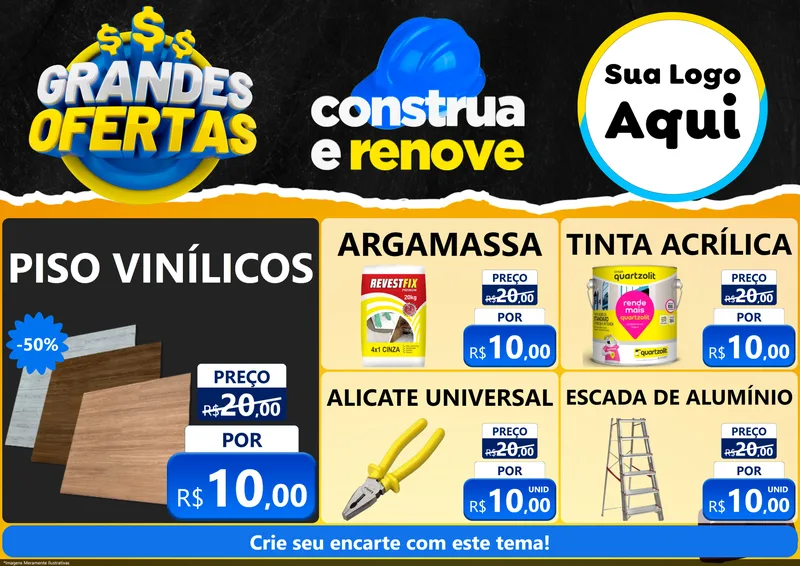 Modelo de Encarte para Encarte A4 Horizontal com o tema Grandes Ofertas - Material de Construção para Material para Construção