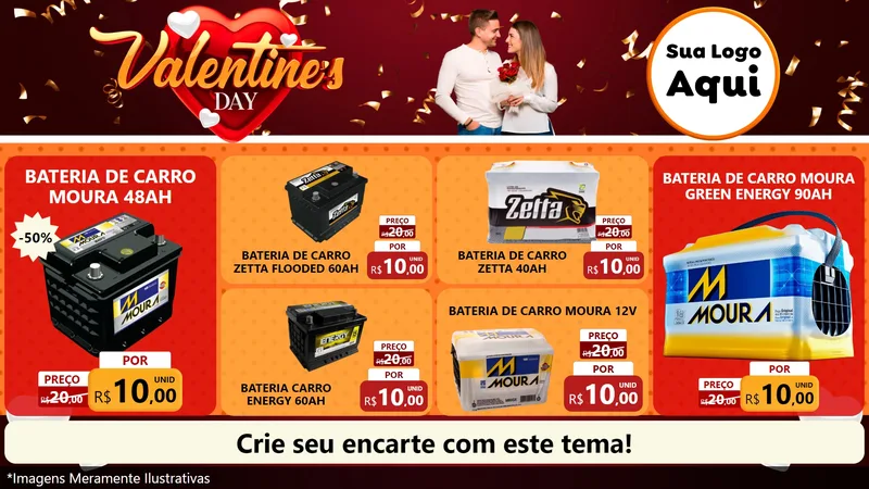 Modelo de TV para TV Horizontal com o tema Valentine's Day para Baterias Elétricas