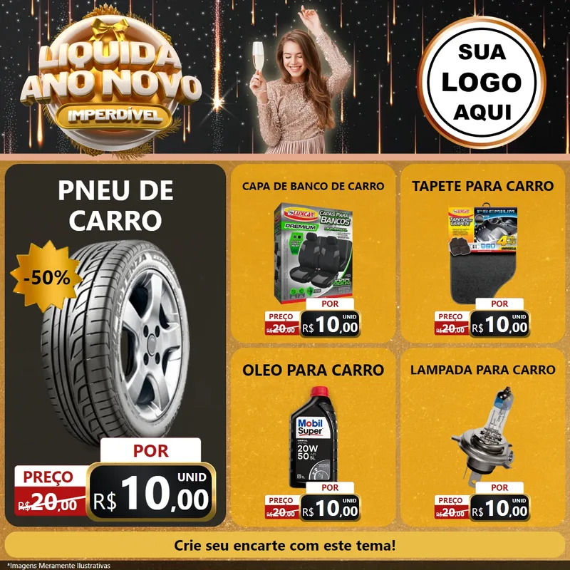 Modelo de Rede Social para Feed Facebook com o tema Liquida Ano Novo Imperdível para Auto peças