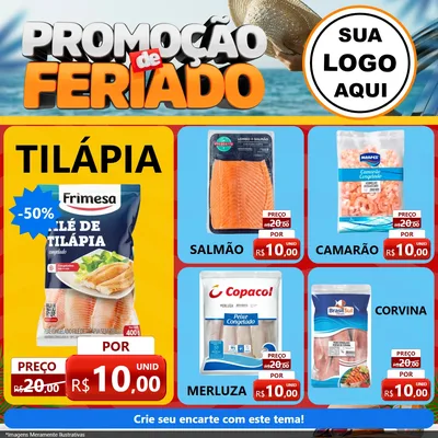 Modelo de Rede Social para Feed Facebook com o tema Promoção de Feriado para Peixaria